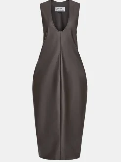 Women Source Unknown Clothing-Adua Faux Leather Maxi Dress, Chocolate