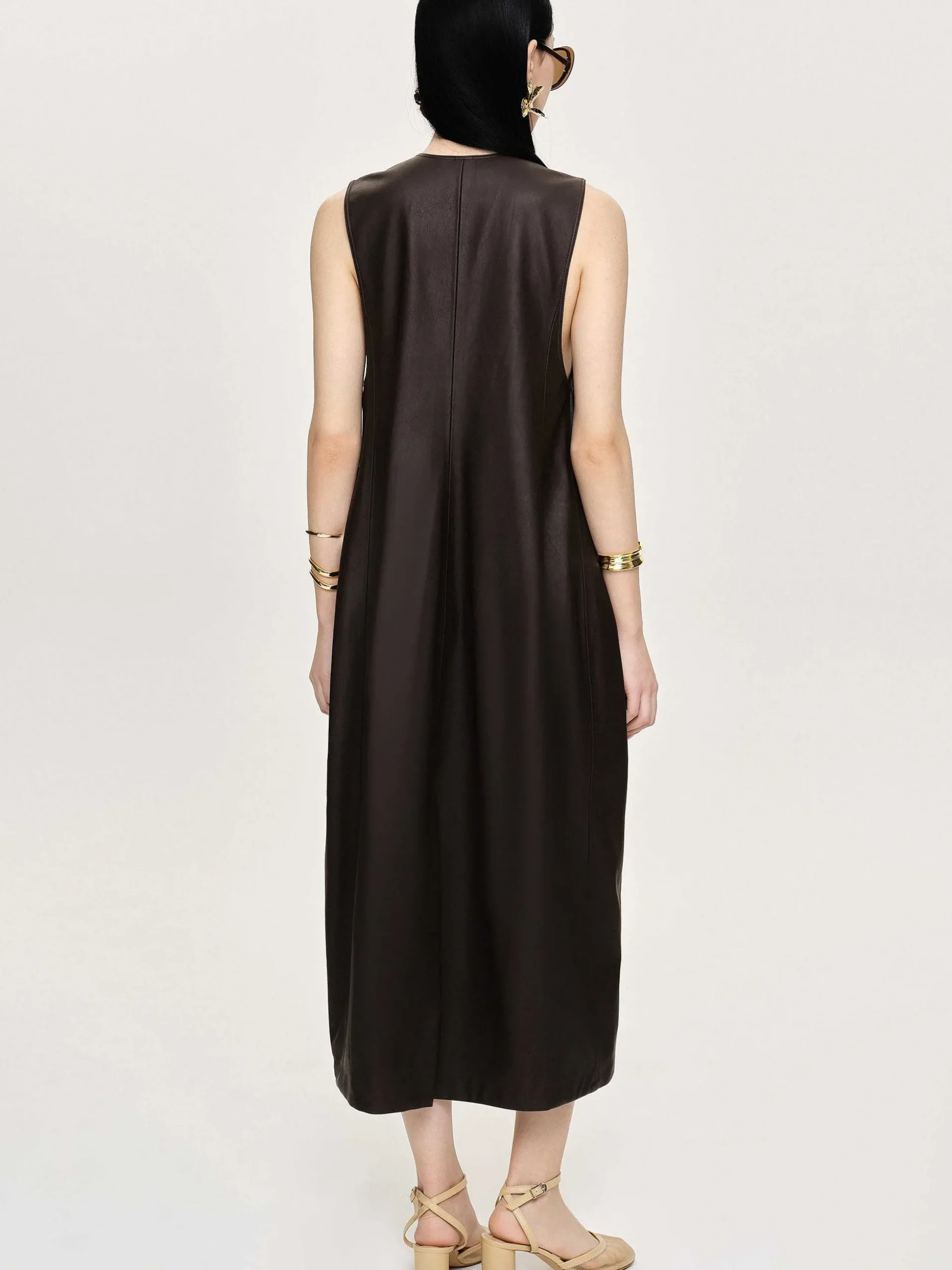 Women Source Unknown Clothing-Adua Faux Leather Maxi Dress, Chocolate