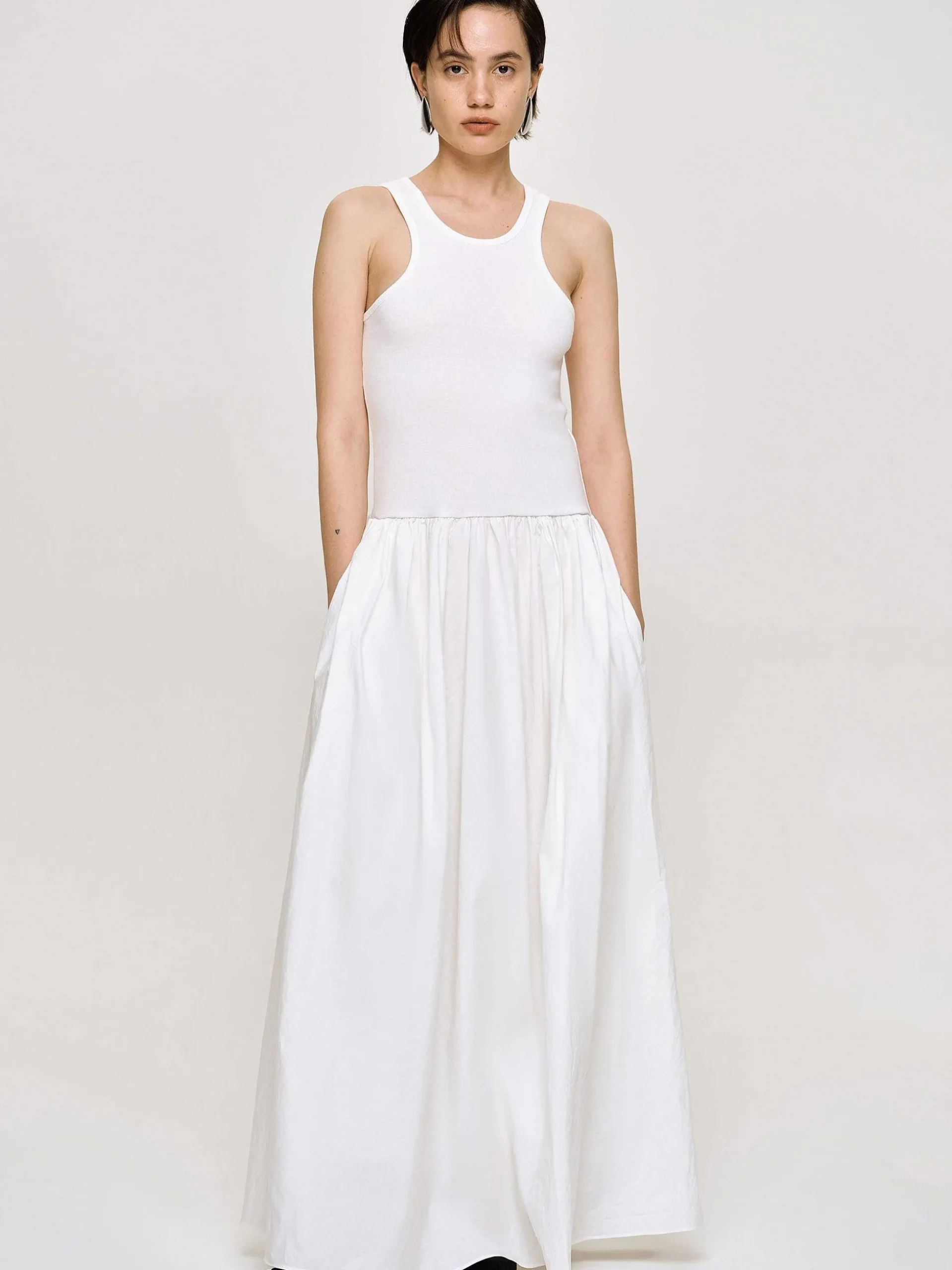 Women Source Unknown Dresses-Amal Drop Waist Racer Tank Dress, White