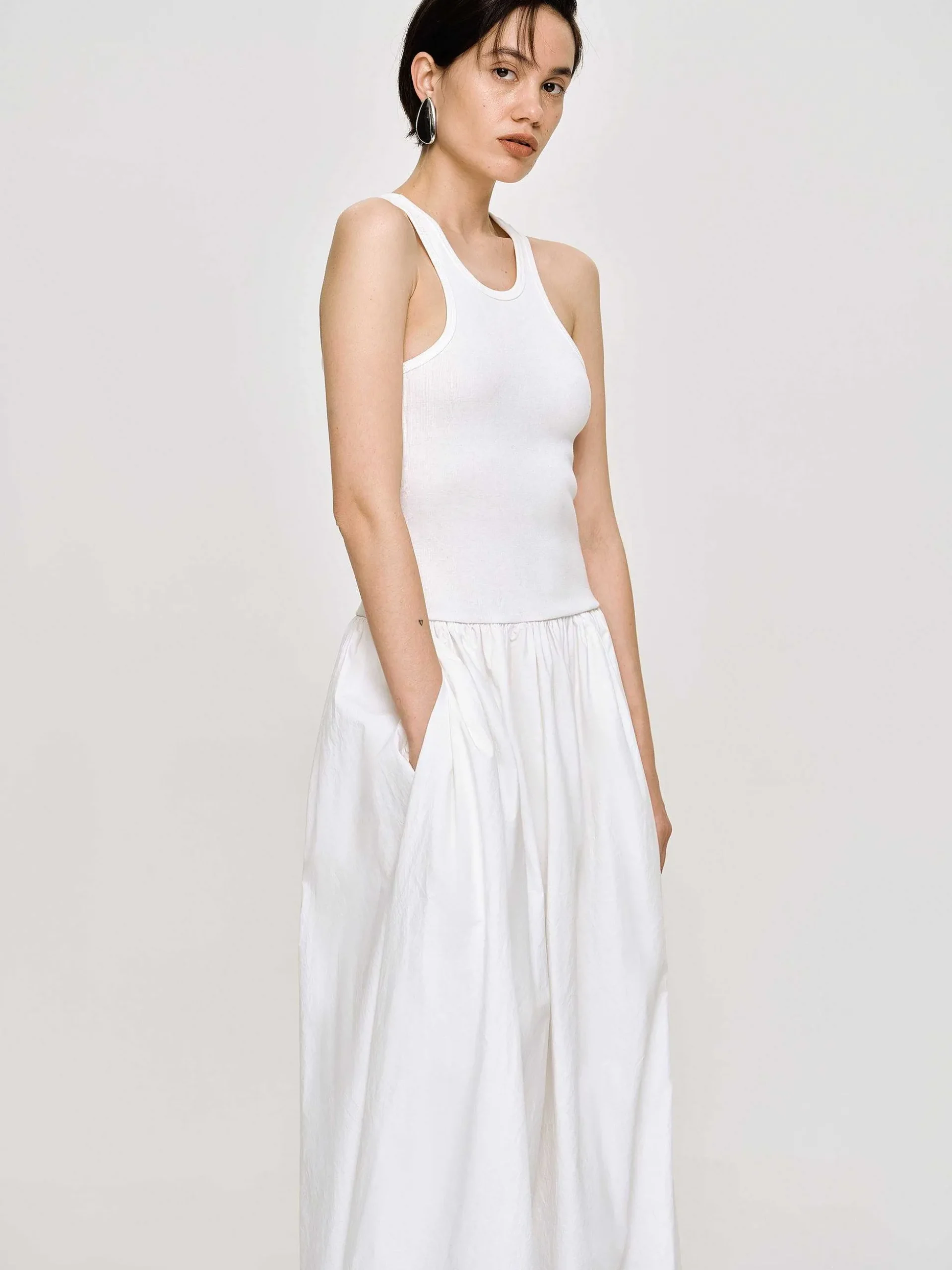 Women Source Unknown Dresses-Amal Drop Waist Racer Tank Dress, White