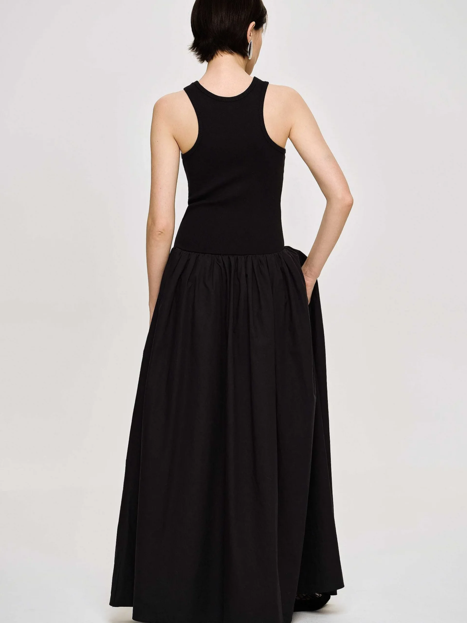 Women Source Unknown Dresses-Amal Drop Waist Racer Tank Dress, Black