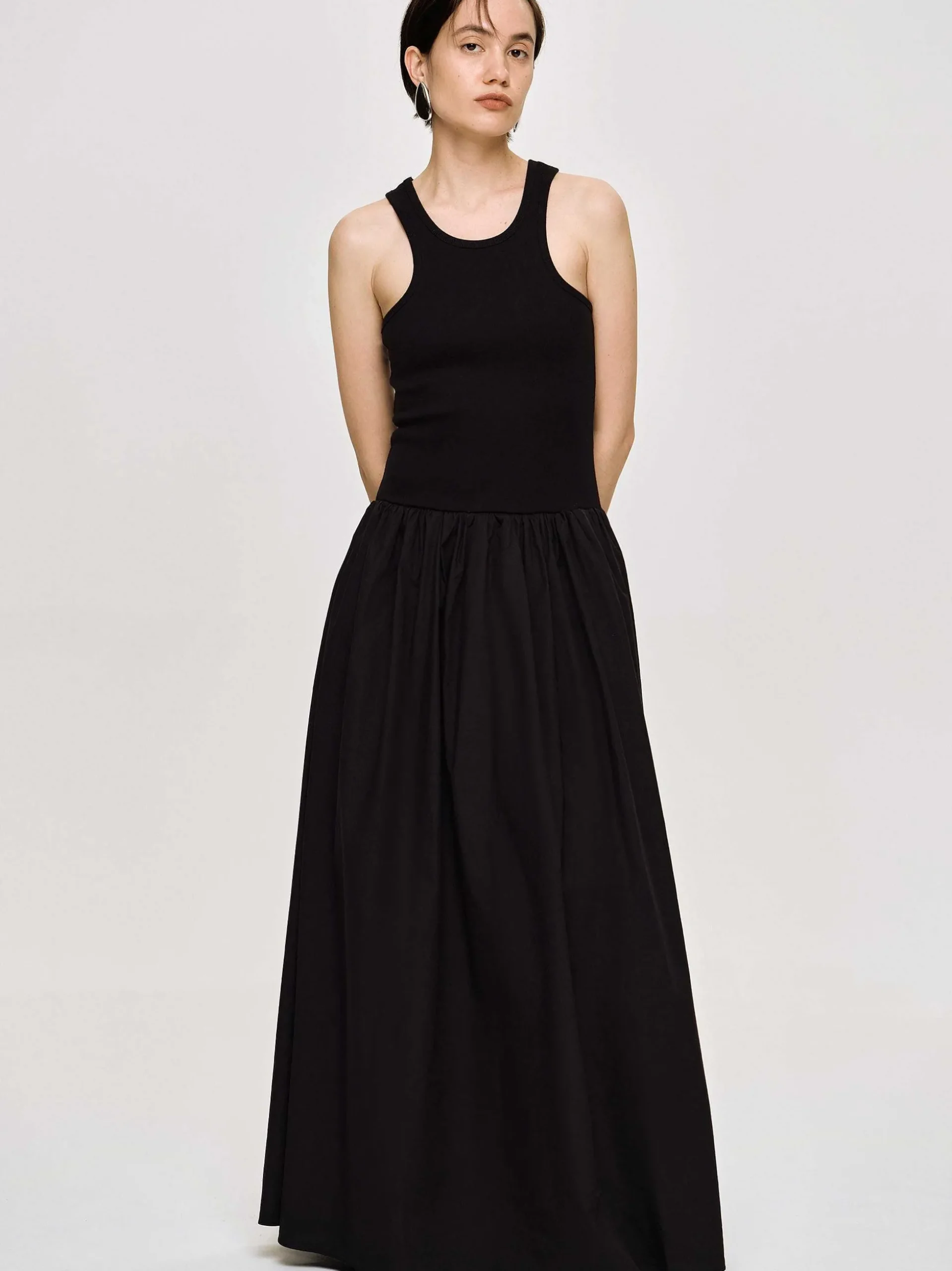 Women Source Unknown Dresses-Amal Drop Waist Racer Tank Dress, Black