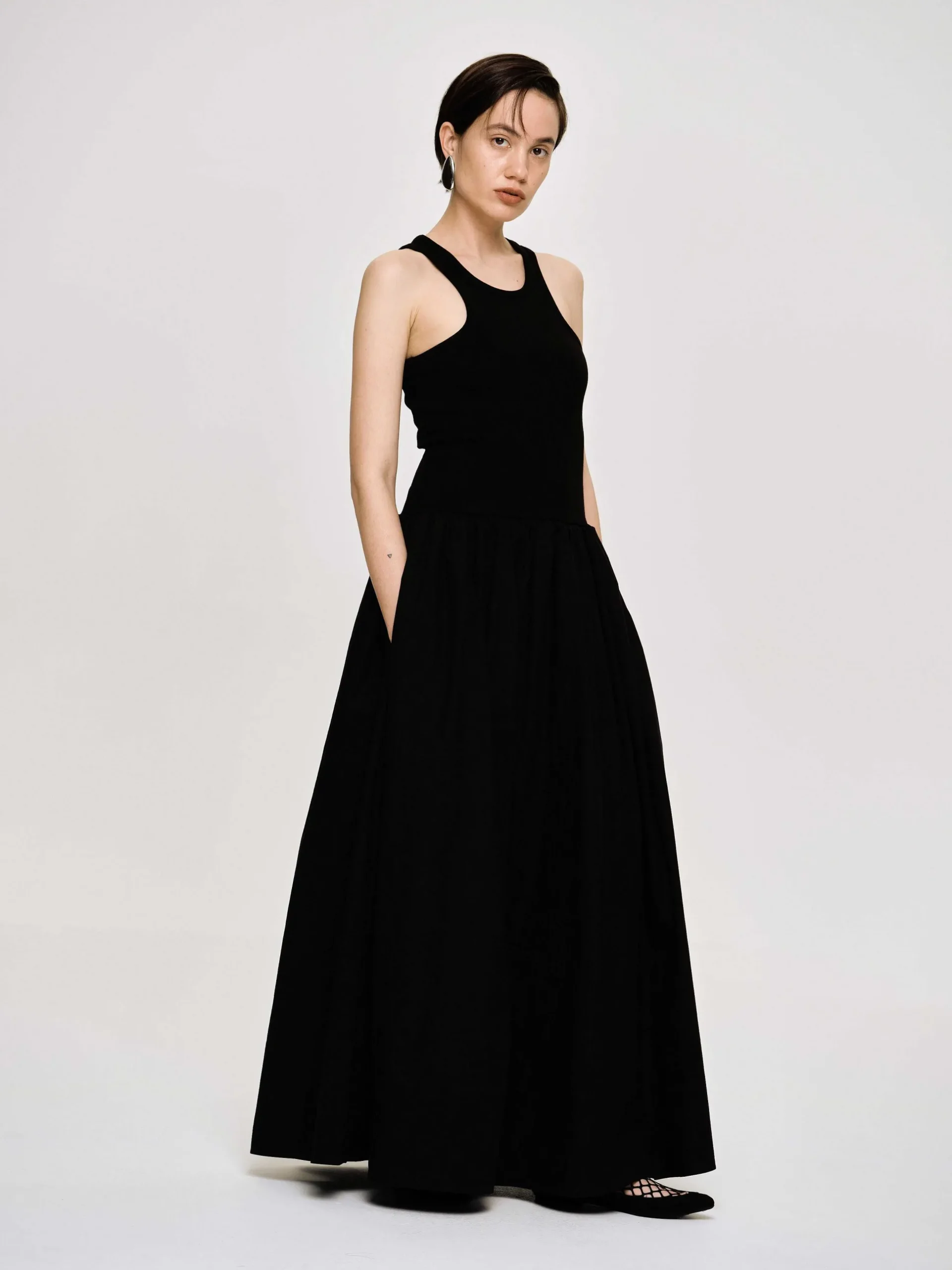 Women Source Unknown Dresses-Amal Drop Waist Racer Tank Dress, Black