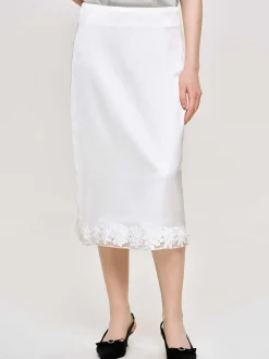 Women Source Unknown Bottoms-Applique Satin Skirt, White