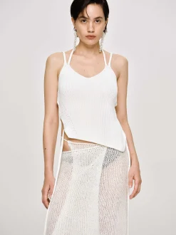 Women Source Unknown Knitwear-Asymmetric Knit Tank Top, White
