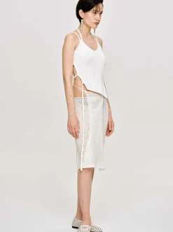 Women Source Unknown Knitwear-Asymmetric Knit Tank Top, White