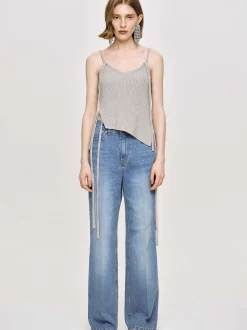 Women Source Unknown Knitwear-Asymmetric Knit Tank Top, Fossil Grey