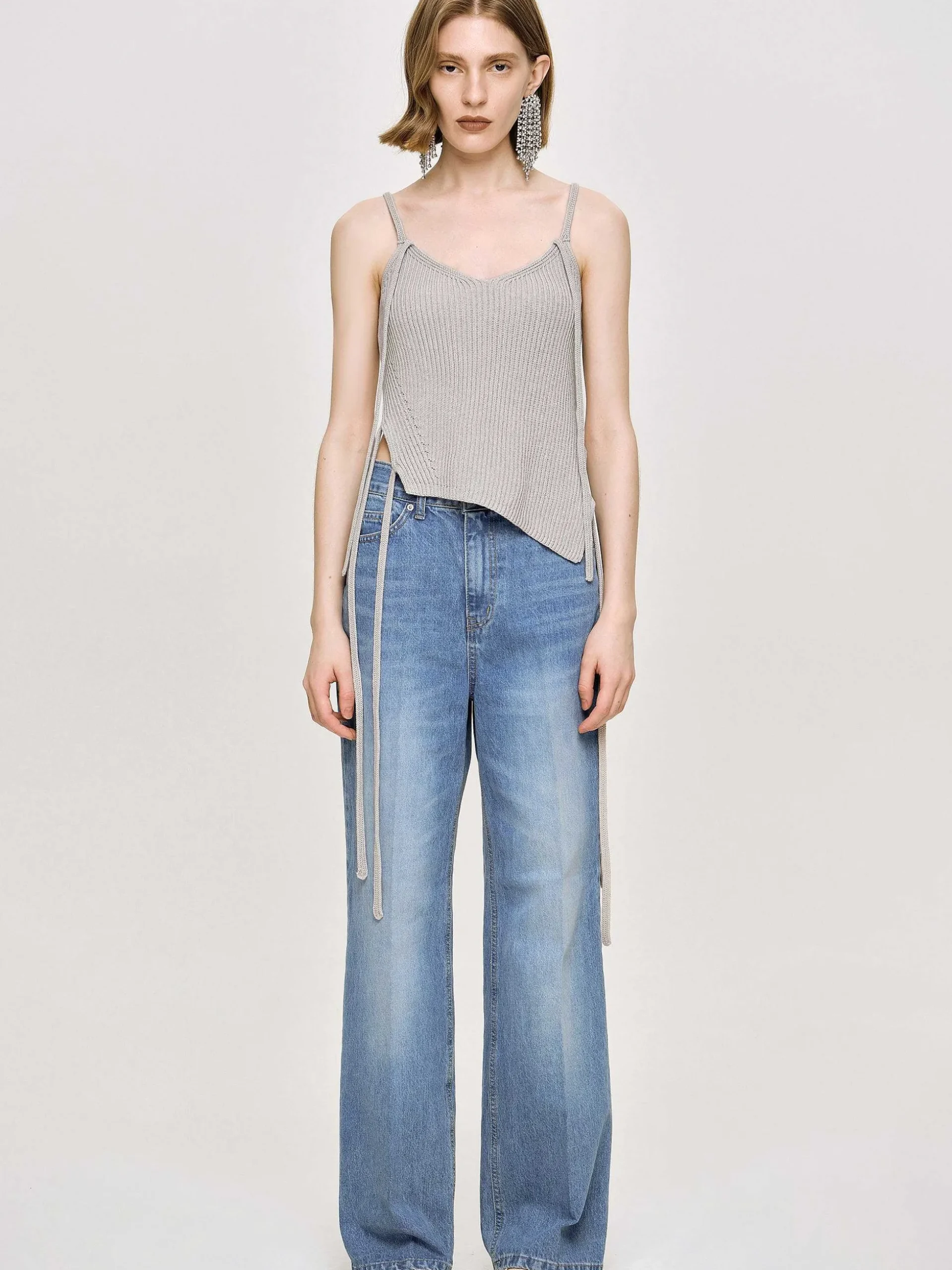 Women Source Unknown Knitwear-Asymmetric Knit Tank Top, Fossil Grey