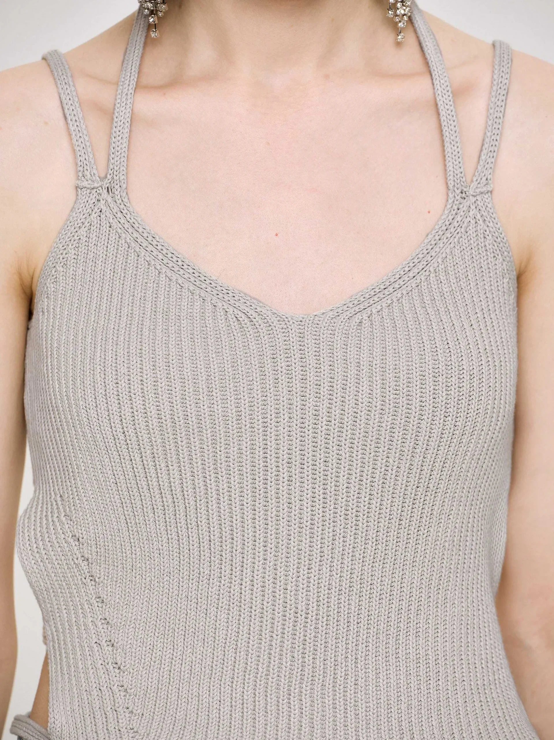 Women Source Unknown Knitwear-Asymmetric Knit Tank Top, Fossil Grey