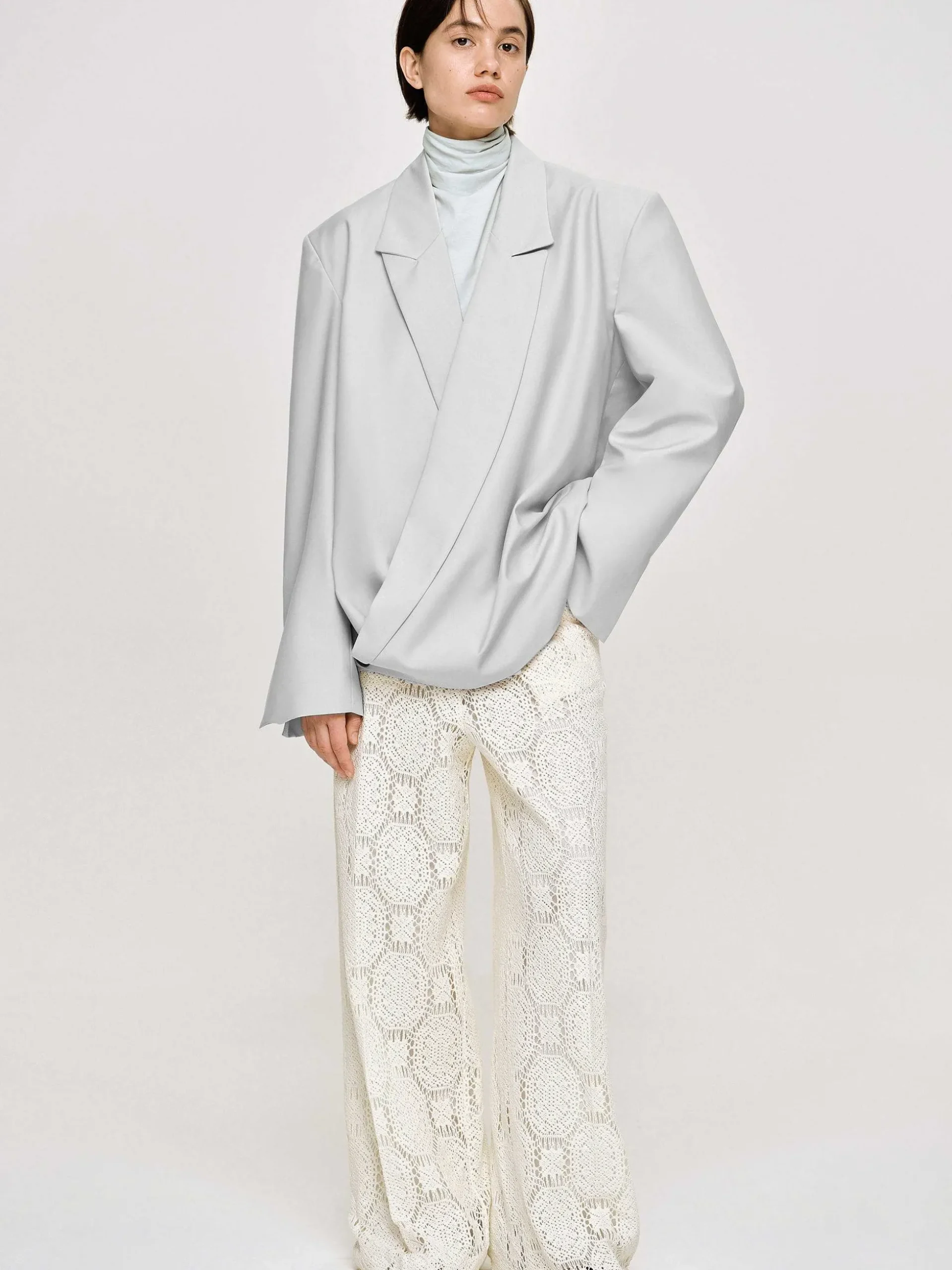 Women Source Unknown Accessories-Baia Boxy Wrap Blazer, Gainsboro Grey