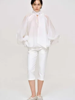 Women Source Unknown Accessories-Balloon Sheer Blouse, White