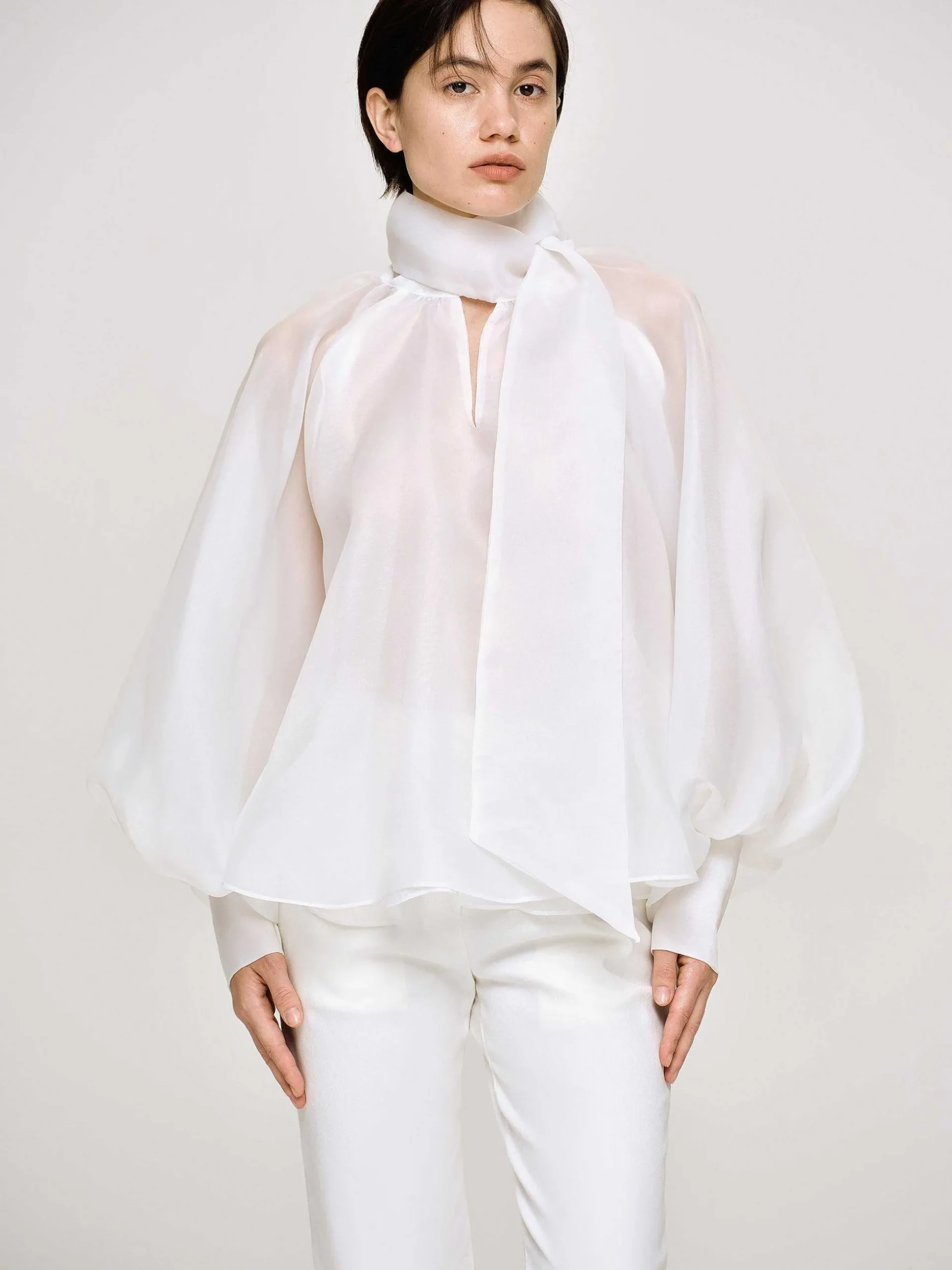 Women Source Unknown Accessories-Balloon Sheer Blouse, White