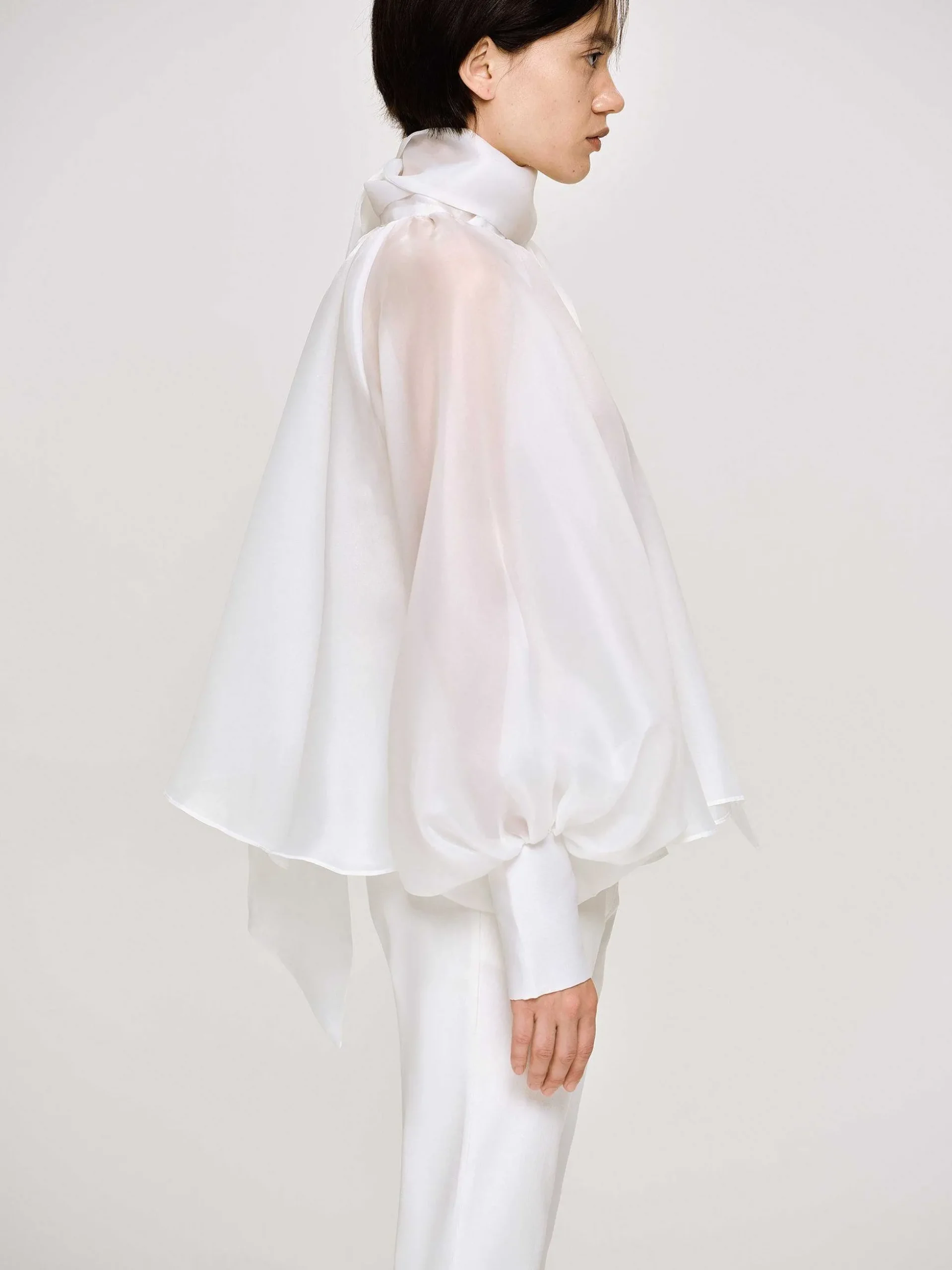 Women Source Unknown Accessories-Balloon Sheer Blouse, White