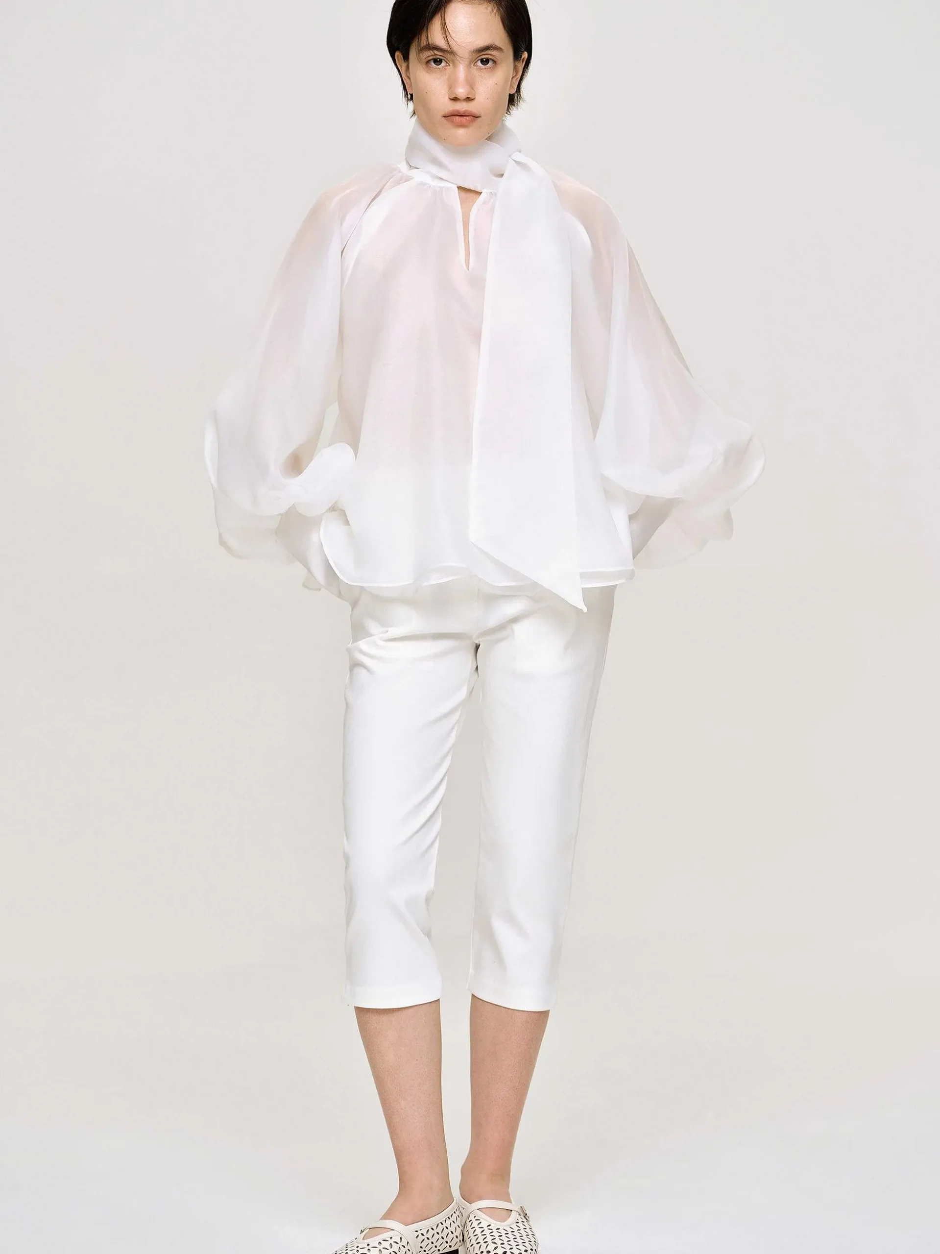 Women Source Unknown Accessories-Balloon Sheer Blouse, White
