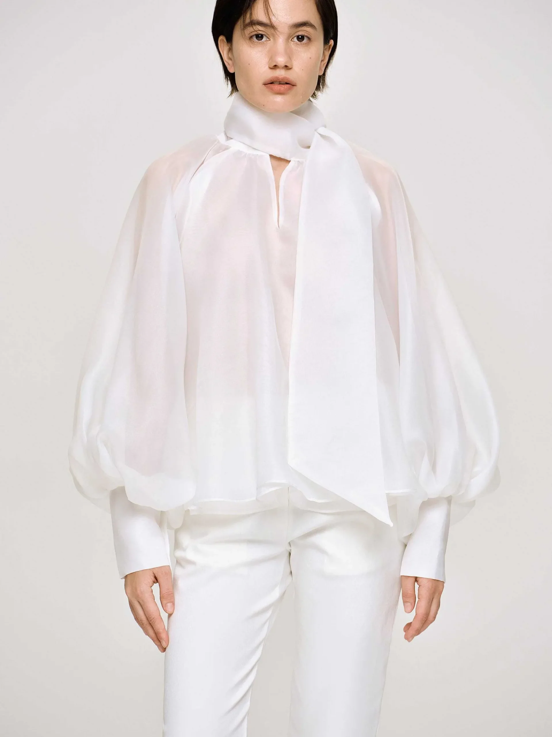 Women Source Unknown Accessories-Balloon Sheer Blouse, White