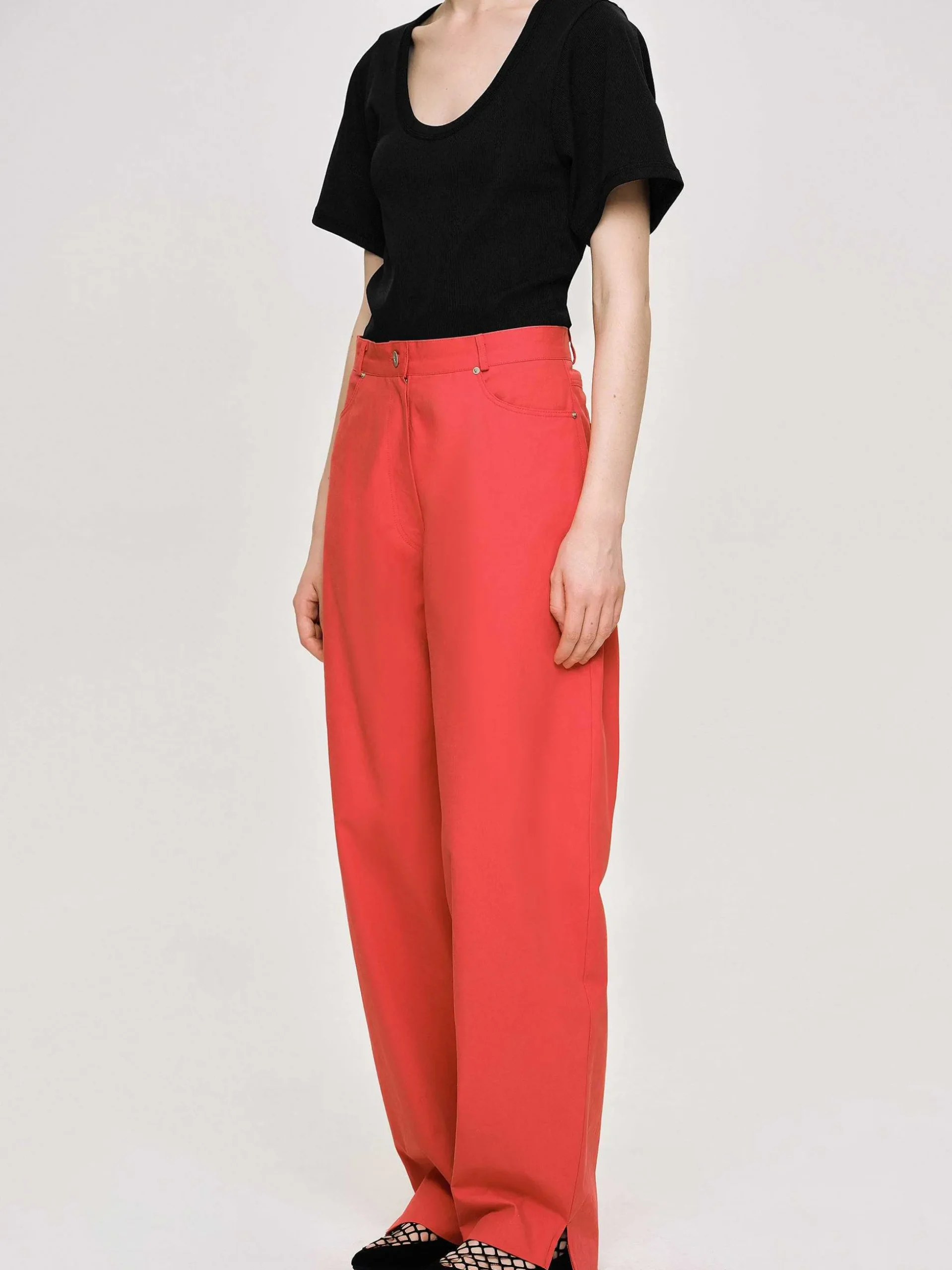 Women Source Unknown Clothing-Barrel-Leg Pants, Red