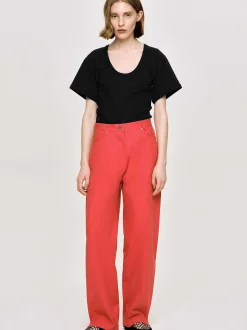 Women Source Unknown Clothing-Barrel-Leg Pants, Red