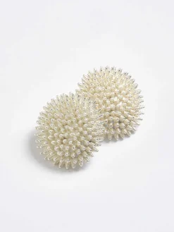 Women Source Unknown Clothing-Beaded Ball Earrings, Cream