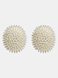 Women Source Unknown Clothing-Beaded Ball Earrings, Cream