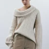 Women Source Unknown Accessories-Becca Oversized High Roll Knit Pullover, Birch