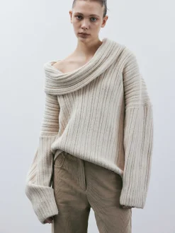 Women Source Unknown Accessories-Becca Oversized High Roll Knit Pullover, Birch