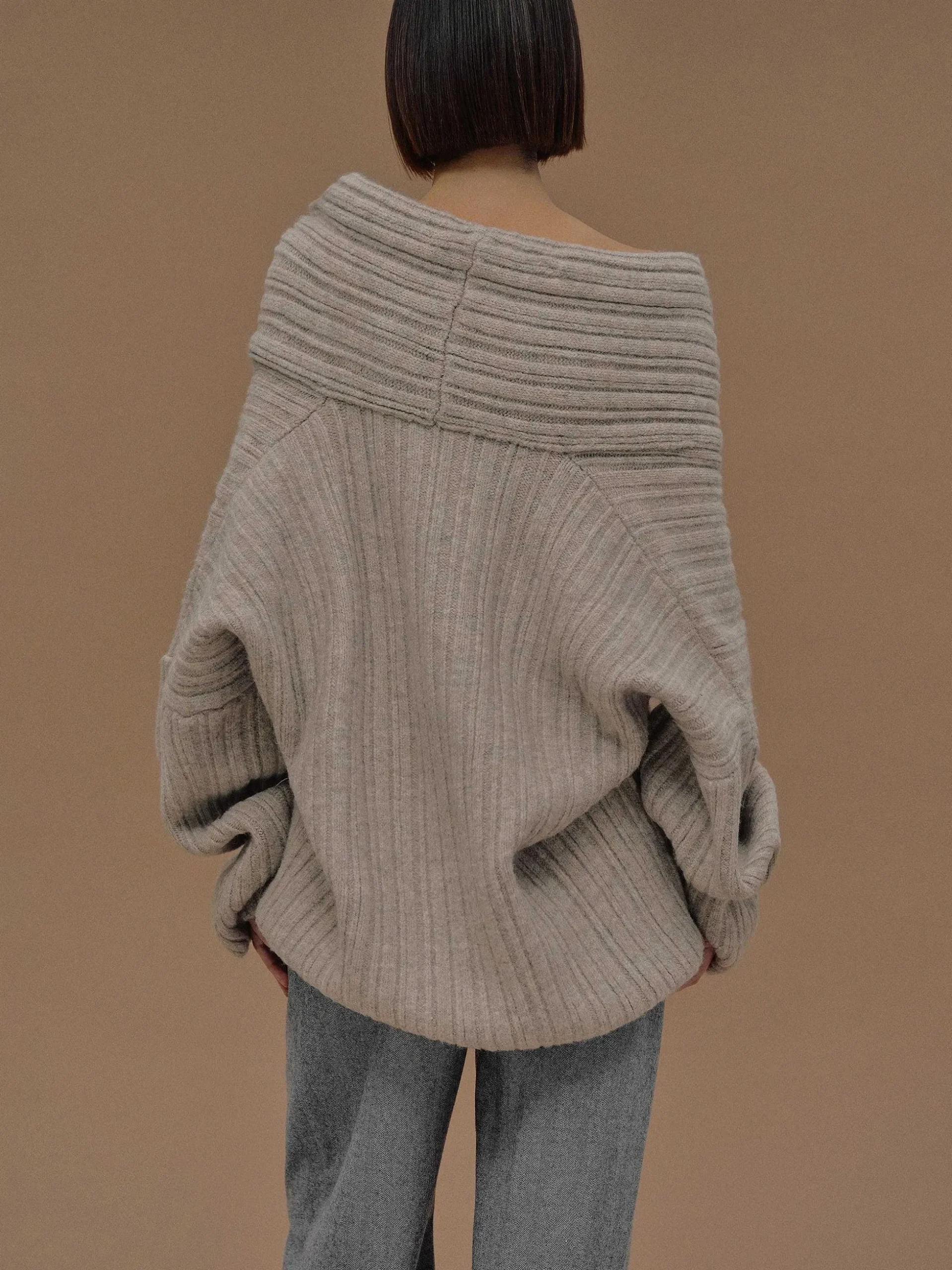 Women Source Unknown Accessories-Becca Oversized High Roll Knit Pullover, Coconut