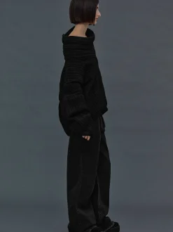 Women Source Unknown Accessories-Becca Oversized High Roll Knit Pullover, Black