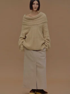 Women Source Unknown Accessories-Becca Oversized High Roll Knit Pullover, Butter