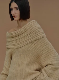 Women Source Unknown Accessories-Becca Oversized High Roll Knit Pullover, Butter