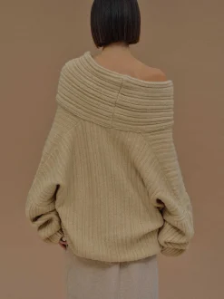 Women Source Unknown Accessories-Becca Oversized High Roll Knit Pullover, Butter