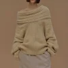 Women Source Unknown Accessories-Becca Oversized High Roll Knit Pullover, Butter