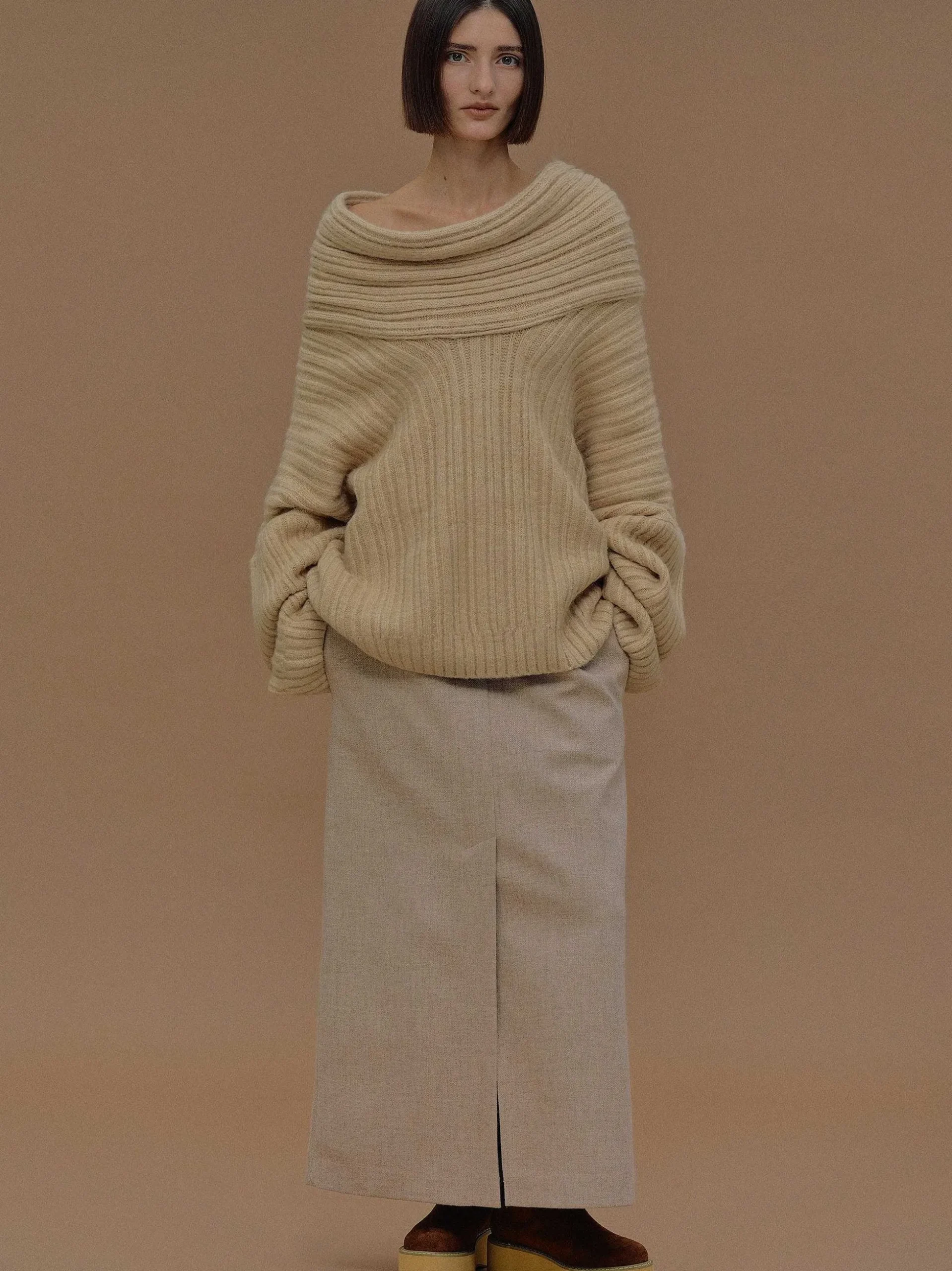 Women Source Unknown Accessories-Becca Oversized High Roll Knit Pullover, Butter
