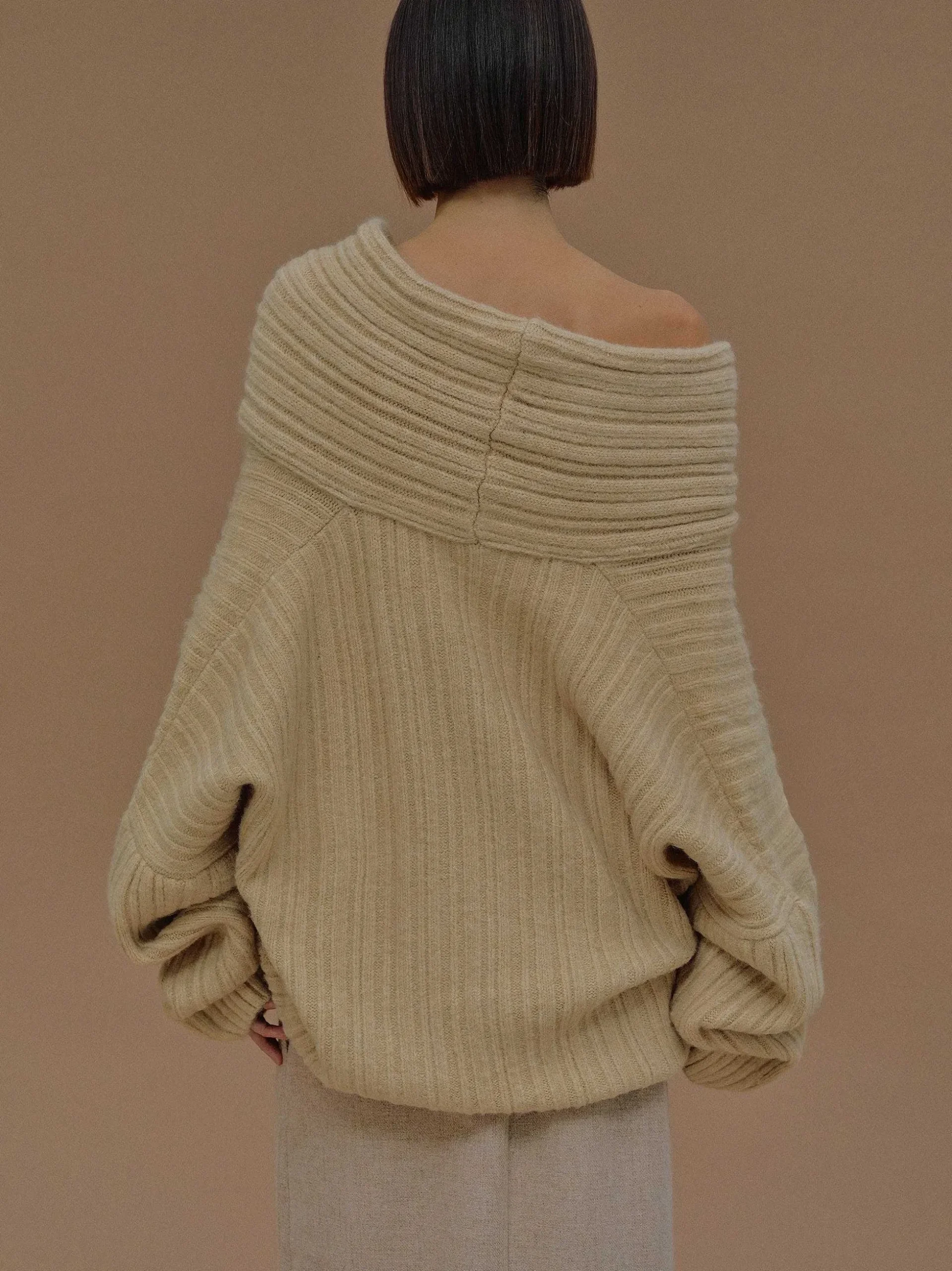 Women Source Unknown Accessories-Becca Oversized High Roll Knit Pullover, Butter