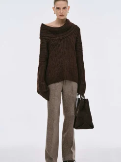 Women Source Unknown Accessories-Becca Oversized High Roll Knit Pullover, Chocolate