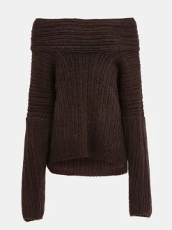 Women Source Unknown Accessories-Becca Oversized High Roll Knit Pullover, Chocolate