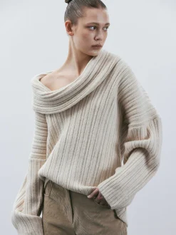 Women Source Unknown Accessories-Becca Oversized High Roll Knit Pullover, Birch
