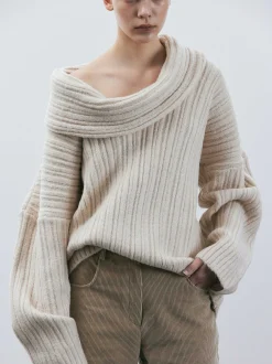 Women Source Unknown Accessories-Becca Oversized High Roll Knit Pullover, Birch
