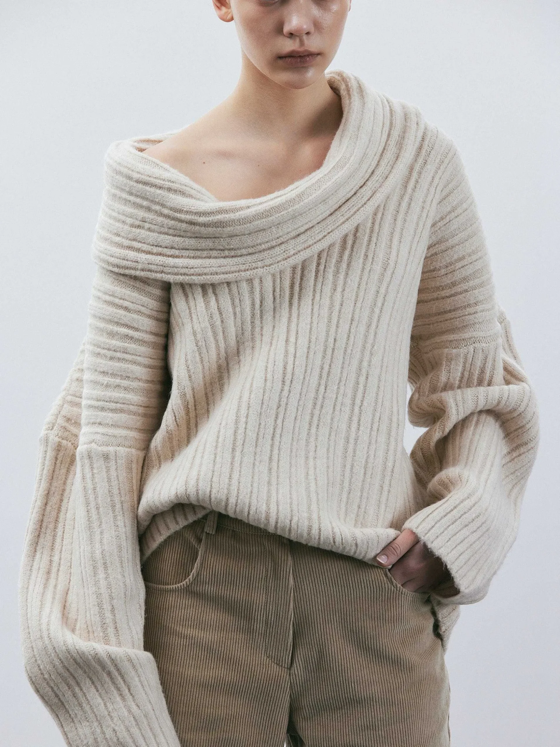 Women Source Unknown Accessories-Becca Oversized High Roll Knit Pullover, Birch
