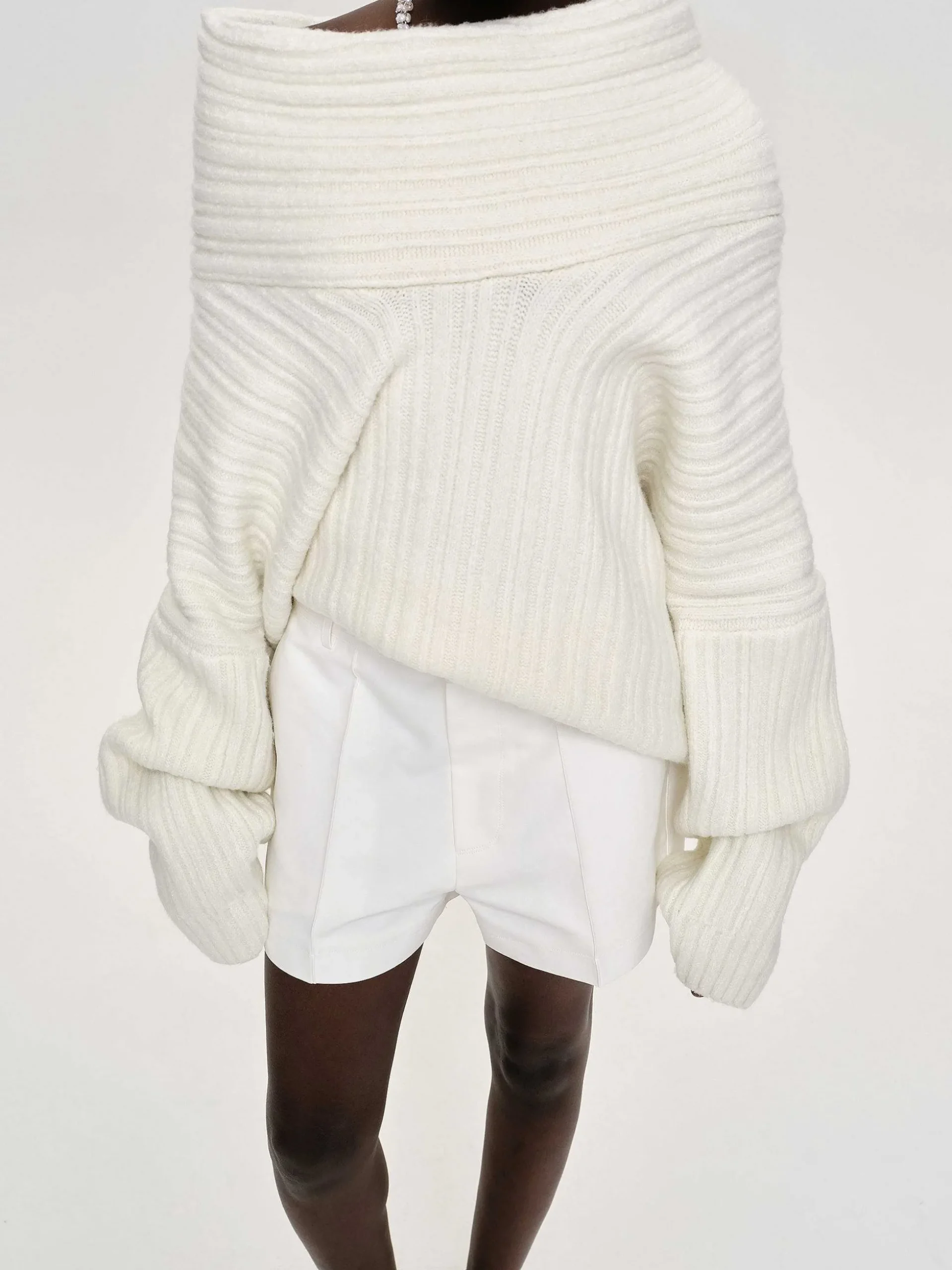 Women Source Unknown Accessories-Becca Oversized High Roll Knit Pullover, White