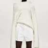 Women Source Unknown Accessories-Becca Oversized High Roll Knit Pullover, White