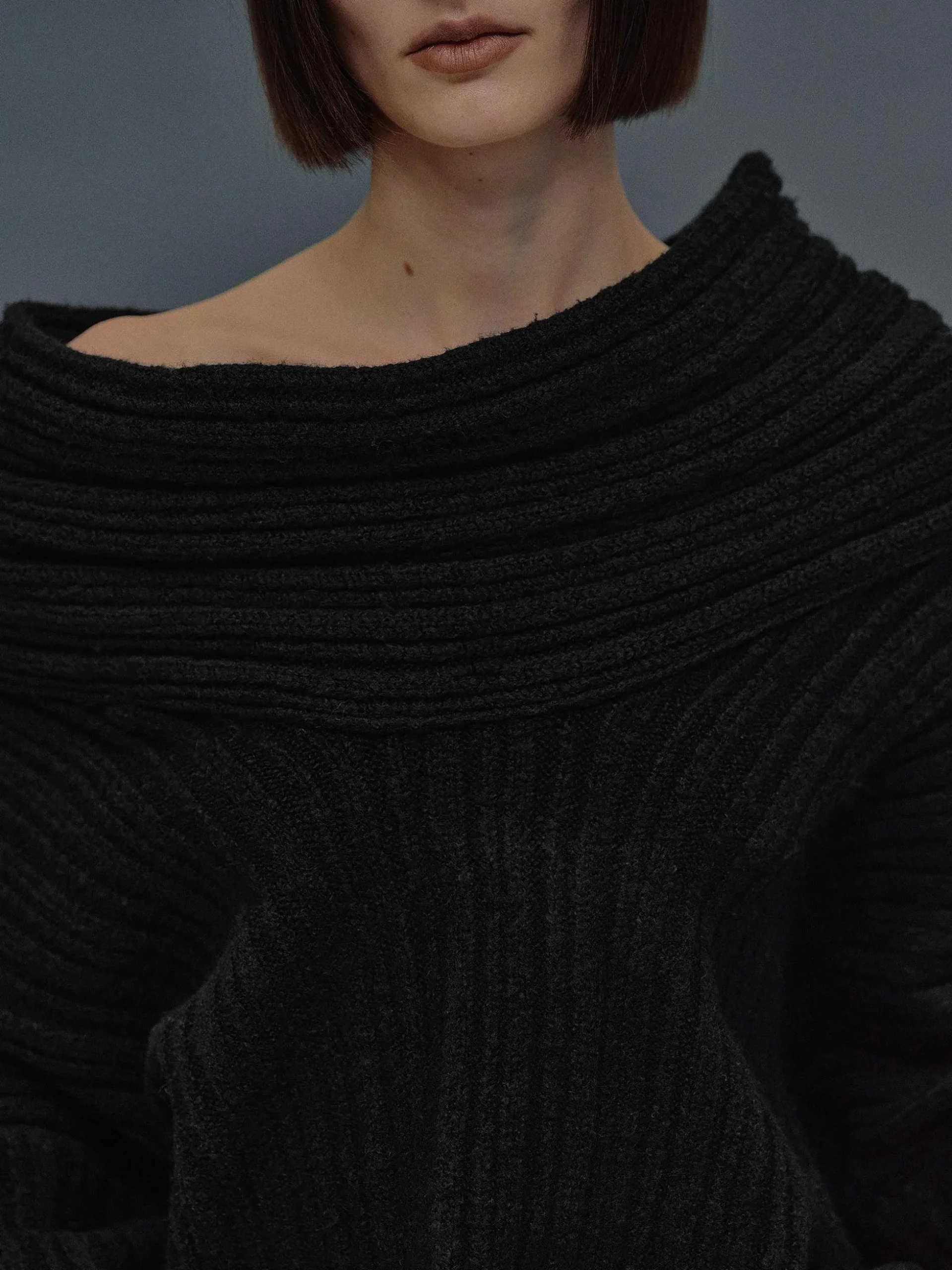 Women Source Unknown Accessories-Becca Oversized High Roll Knit Pullover, Black