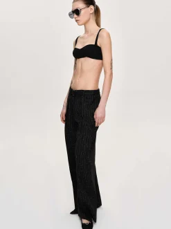 Women Source Unknown Bottoms-Belted Suit Trousers, Black Stripe