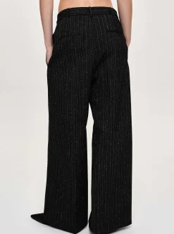 Women Source Unknown Clothing-Belted Suit Trousers, Black Stripe