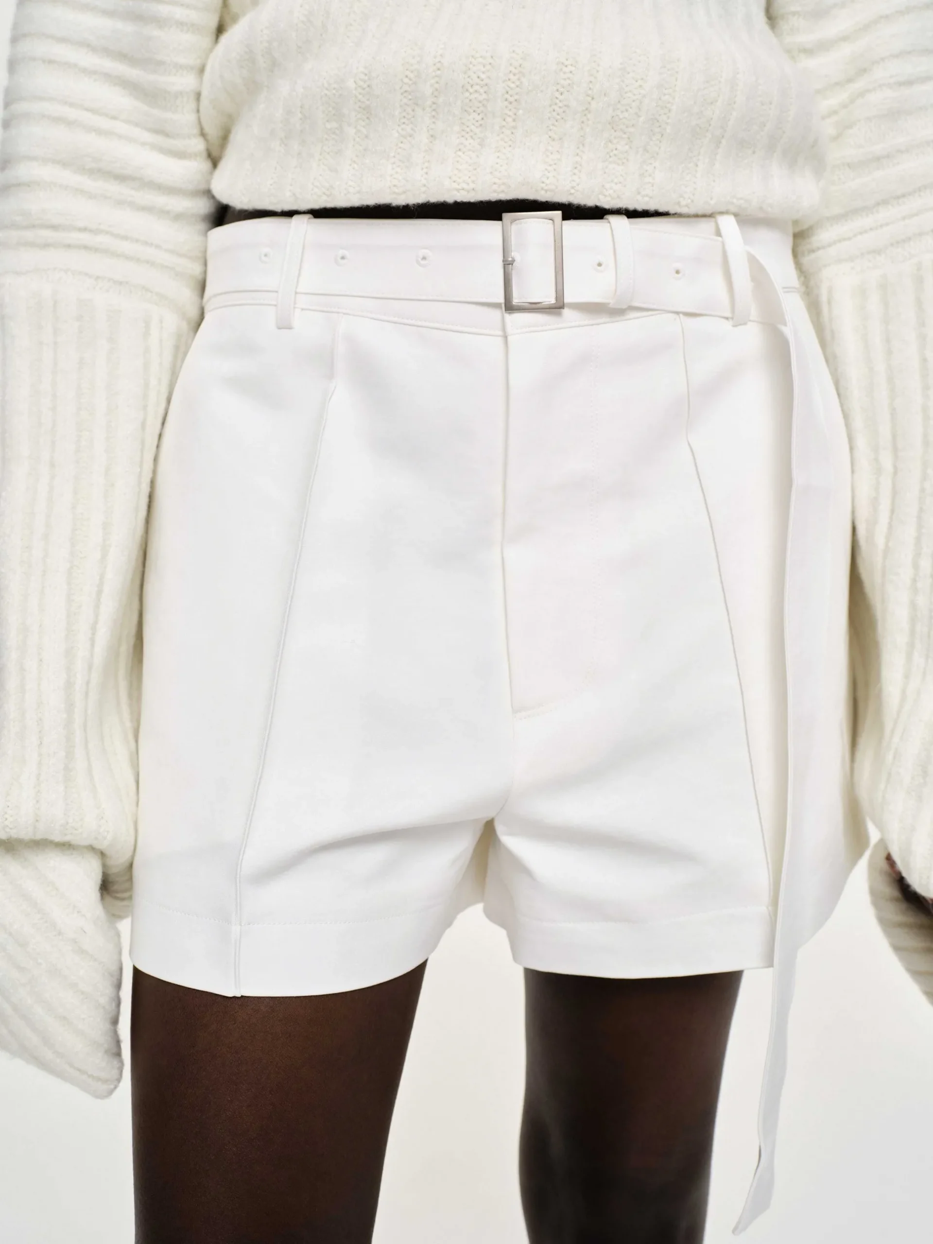 Women Source Unknown Clothing-Belted Wide Shorts, White