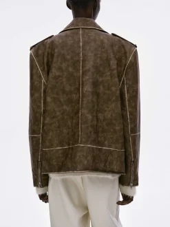 Women Source Unknown Accessories-Bianca Faux Leather Biker Jacket, Washed Brown
