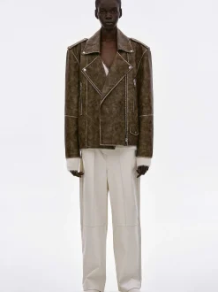 Women Source Unknown Accessories-Bianca Faux Leather Biker Jacket, Washed Brown