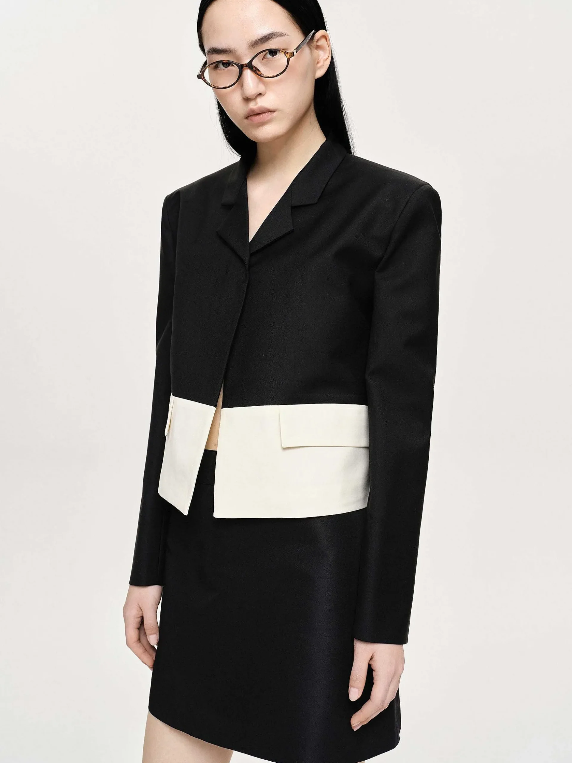 Women Source Unknown Accessories-Bicolor Blazer, Black/Ivory