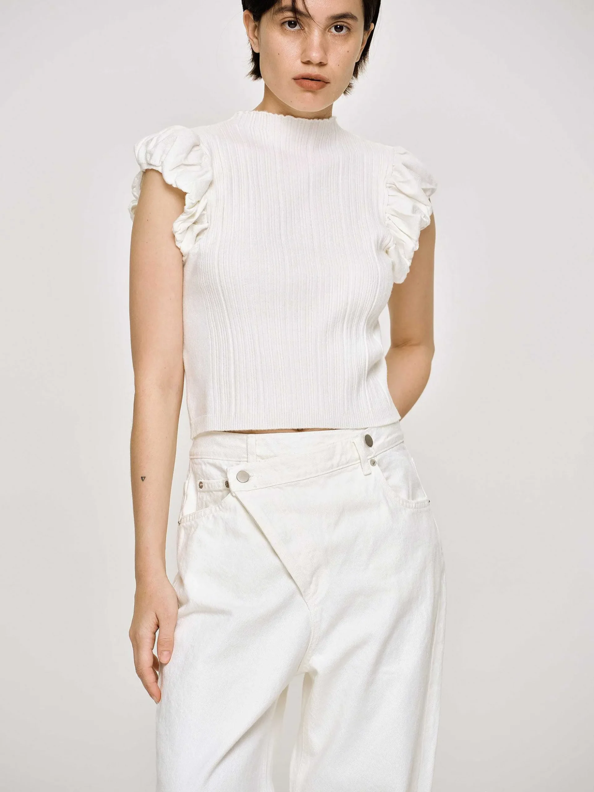 Women Source Unknown Clothing-Bubble Rib Knit, White