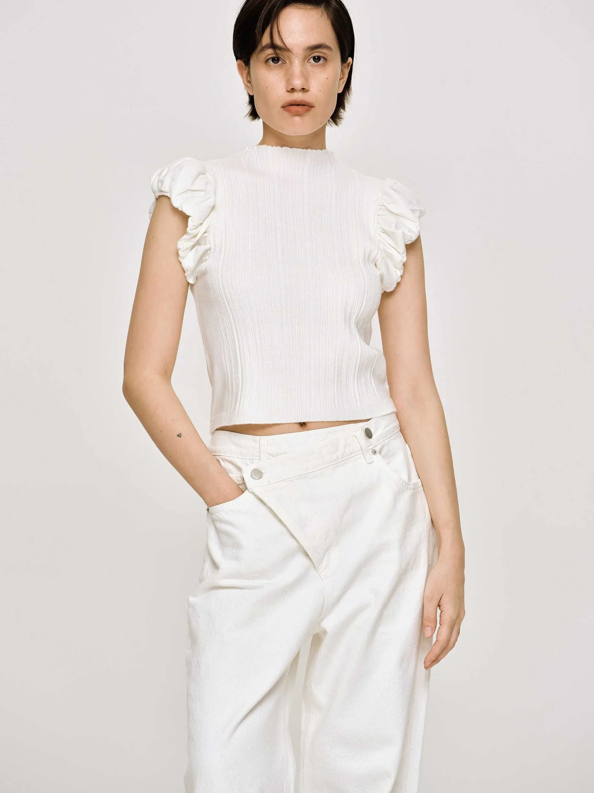 Women Source Unknown Clothing-Bubble Rib Knit, White
