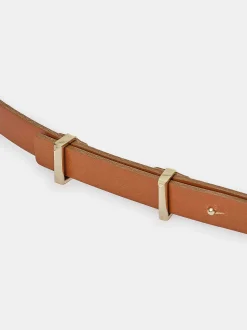 Women Source Unknown Clothing-Calfskin Leather Skinny Belt, Tan